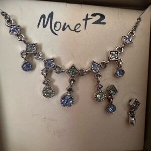 Monet Silver and Blue-Green Dangle Necklace